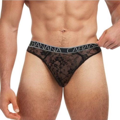 Banana Cabana Lace Nights Thong - Black - Large/Medium