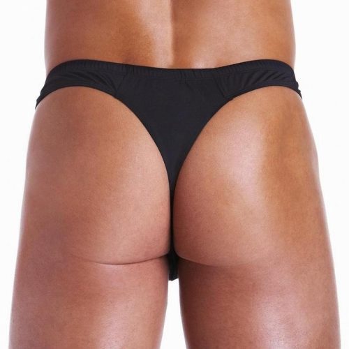 Fundies Unzip It Thong with Black Zorro Mask - Black - One Size