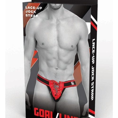 Goal Line Lace-Up Jockstrap - Red - Medium/Small