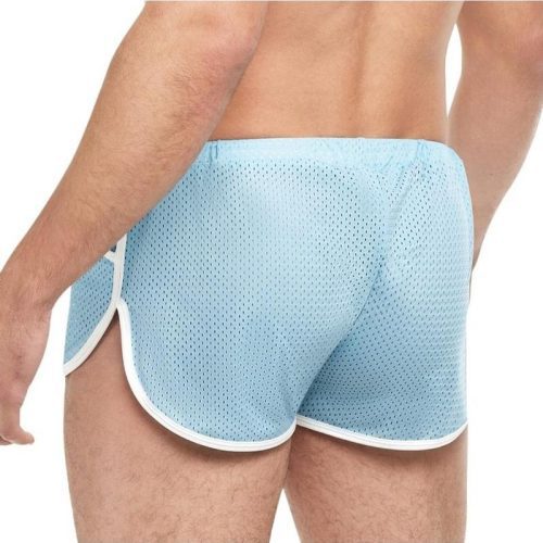 Goal Line Side Split Mesh Booty Shorts - Blue - Large/XLarge