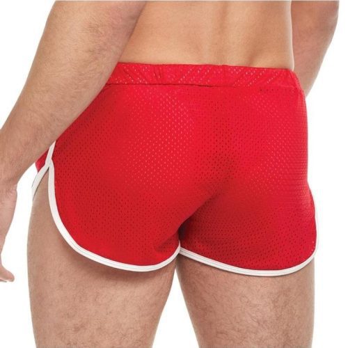 goal line side split mesh booty shorts small medium red