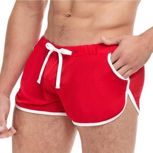 Goal Line Side Split Mesh Booty Shorts - Red - Medium/Small