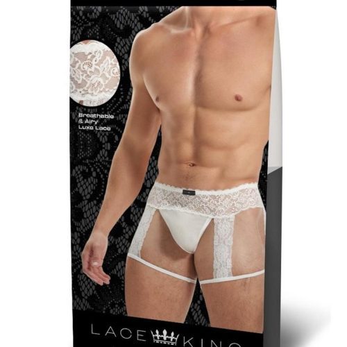 Lace King Men's Lace and Mesh Garter Panty - White - Large/Medium