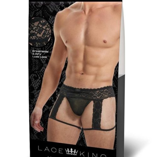 Lace King Men's Lace and Mesh Garter Panty - Black - Large/Medium